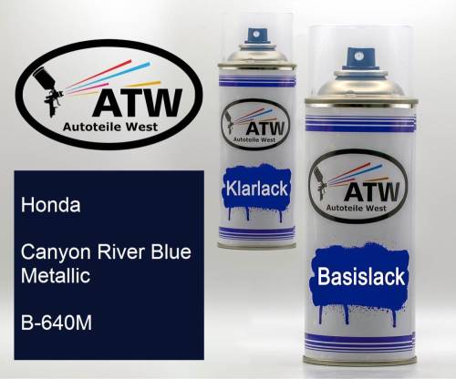 Honda, Canyon River Blue Metallic, B-640M: 400ml Sprühdose + 400ml Klarlack - Set, von ATW Autoteile West.